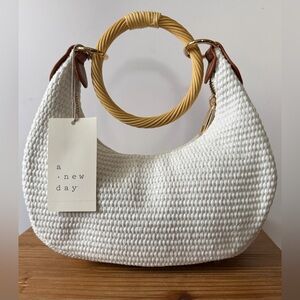 A New Day White Woven Ring-Handle Bag